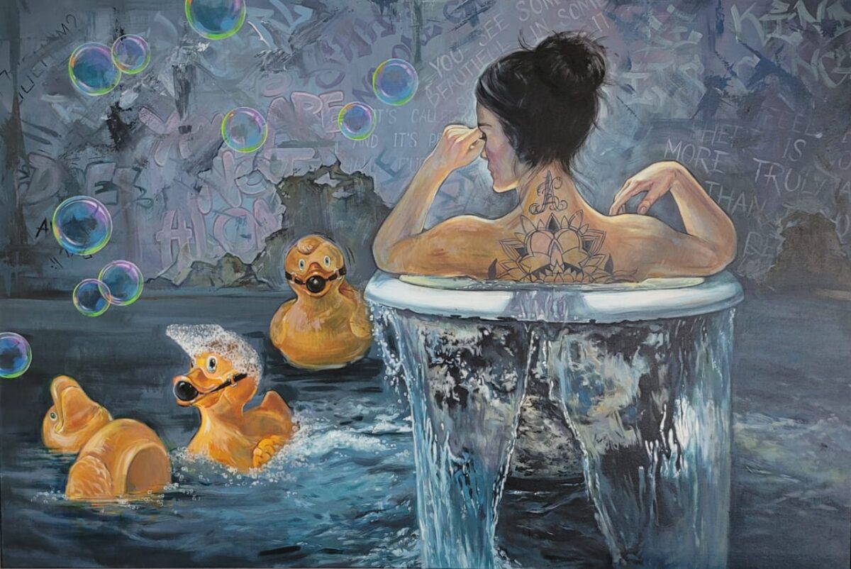 Painting of contemporary artist Popqueen - Lady Ducks