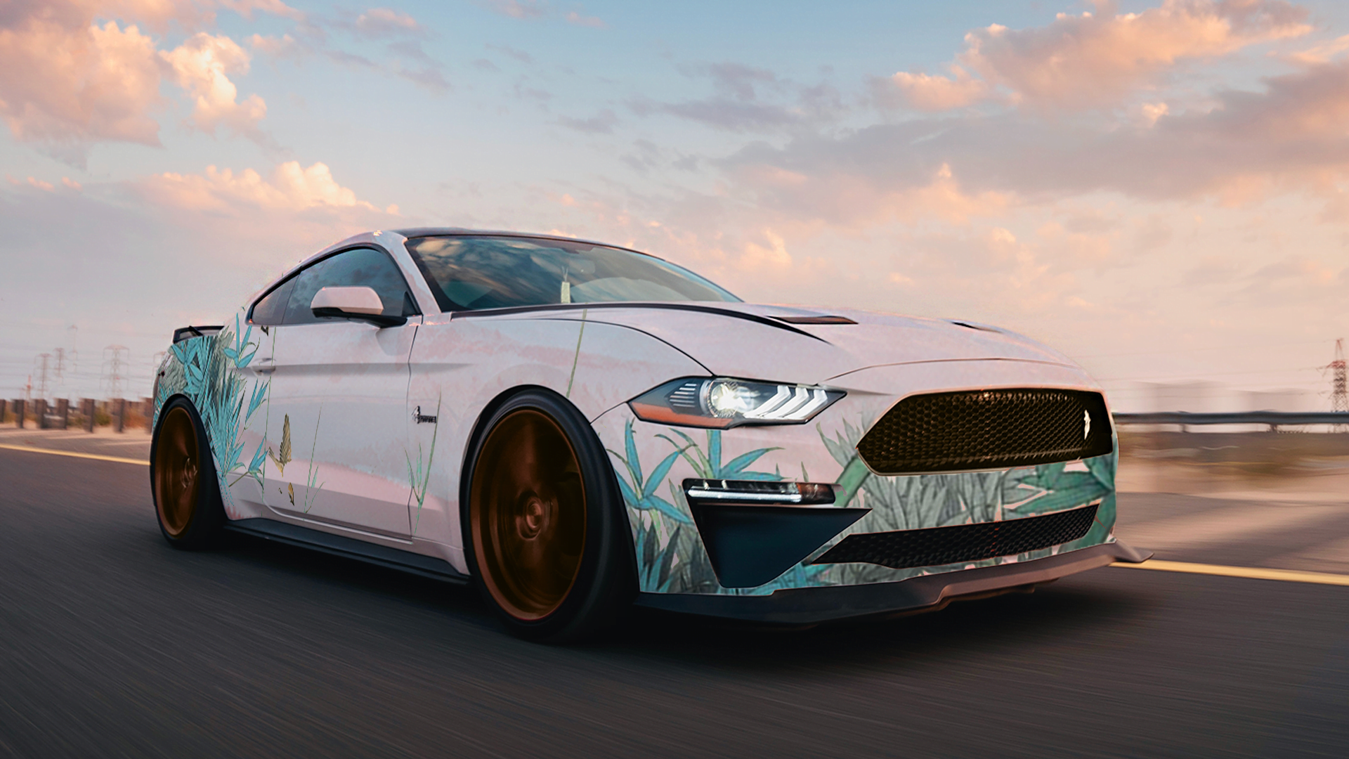 mustang wrapped in art film