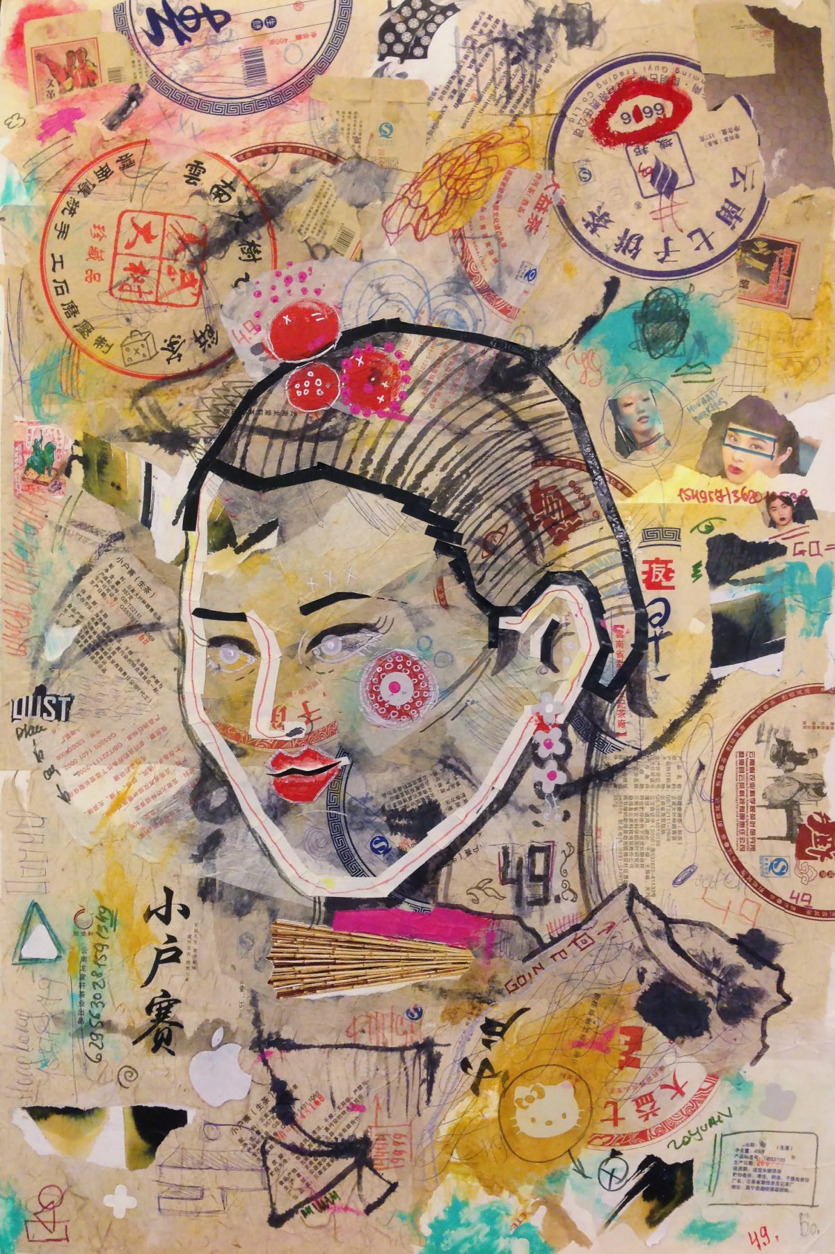 modern art. China poster face #Masha Bo. Original painting for sell.