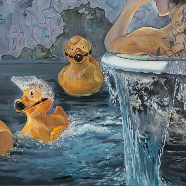 Painting of contemporary artist Popqueen - Lady Ducks