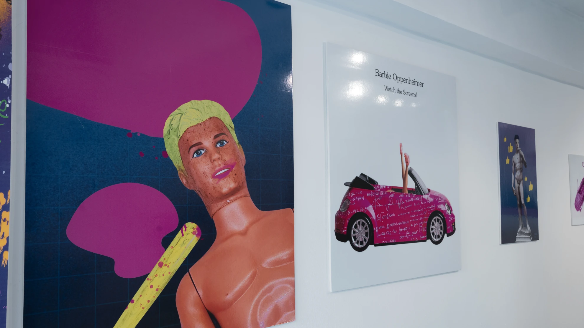 Art items. Exhibition in September of 2023 from contemporary artists Vladimir Tsesler & Masha Bo. Theme of exhibition is a "Barbie world" versus "Ken universe".