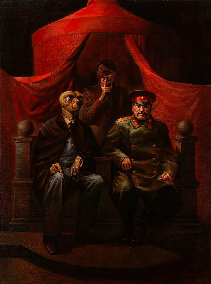 Contemporary art from Vitaliy Komar “Yalta Conference”. Hitler, Stalin and some guy from other planet.